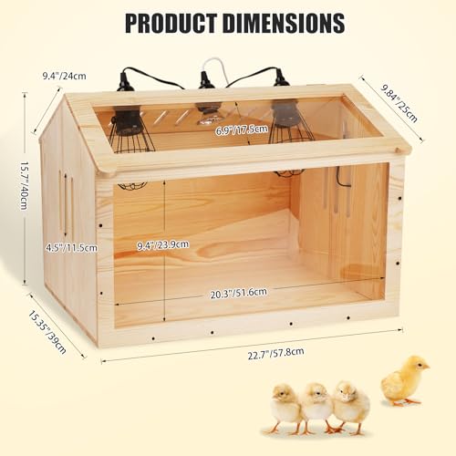 MUDUOBAN Large Wooden Chicken Brooder Box with Thermostat and 3 Heat Lamps,Brooder Box for Warm 5-30 Baby Chick Duck Quail,Small Chiken Coop (22.8\" x17.7x15.7) - Thumbnail 7
