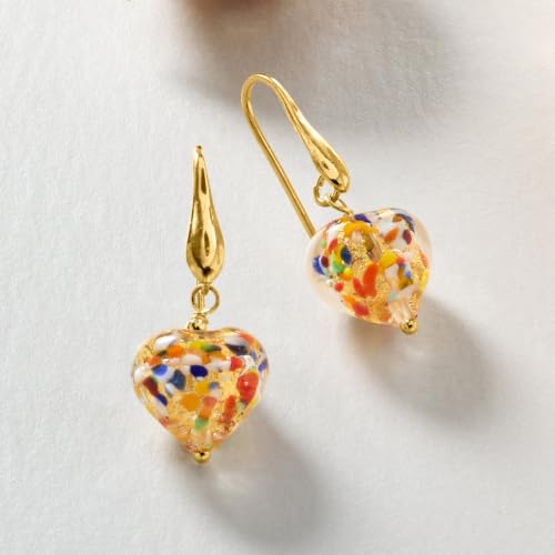Image of Ross-Simons Italian Murano Glass Heart Drop Earrings in 18kt Gold Over Sterling