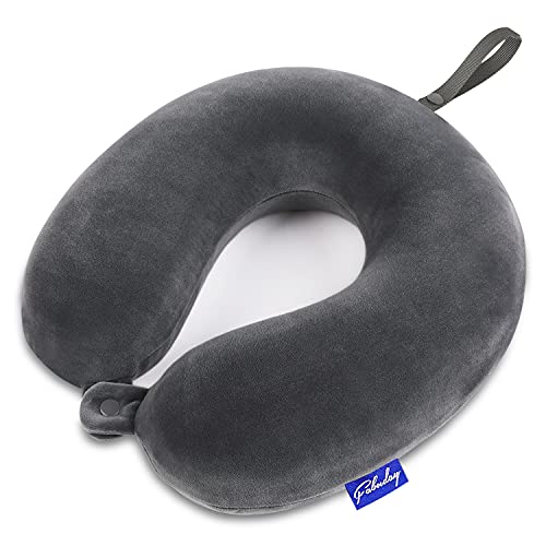 Travel Pillow Memory Foam for Airplanes - Neck Pillow for Traveling, Car, Home, Flight Pillow for Sleeping with Attachable Snap Strap Soft Washable Cover, Provide Head Neck Support Rest, Dark Gray