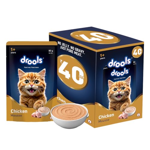 Image of Drools Adult Cat Wet Mousse 80g Pack of 5, 400g | Chicken Flavour | Rich in Protein | Promotes Hydration & Easy to Digest| No Artificial Flavours | Packed with Essential Vitamins & Antioxidants