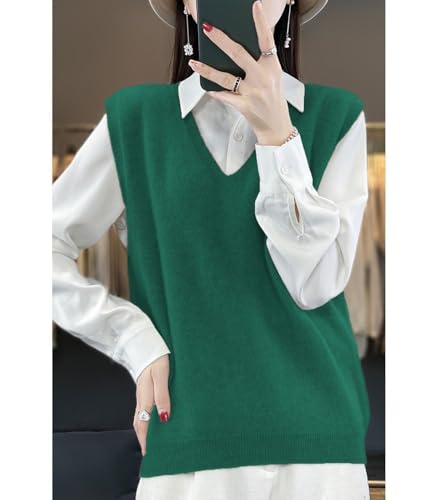 Image of Women's V-Neck Knit Sweater Vest 100% Merino Wool Lightweight Sleeveless Pullover Basic Vest Short Tops