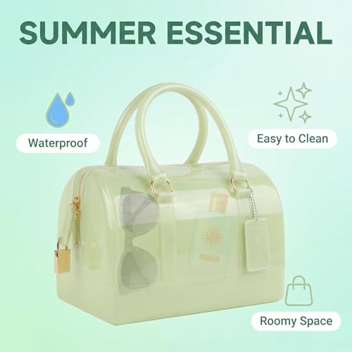 Image of Ladies Summer Jelly Pillow-shaped Top Handle Handbag Candy Color Transparent Crystal Purse