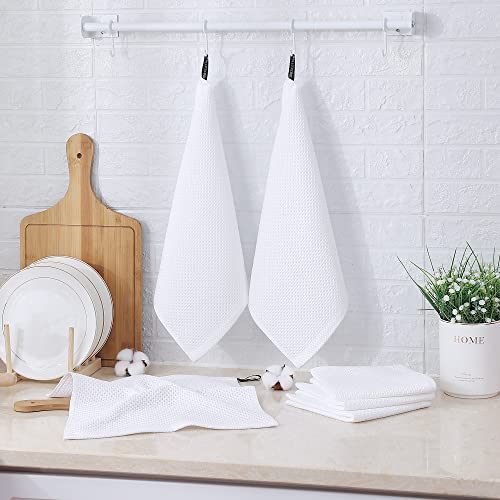 Kitinjoy 100% Cotton Kitchen Dish Cloths, 6 Pack Waffle Weave Dish Towels Ultra Soft Absorbent Quick Drying Dish Rags, 12 X 12Inch, White #TOP5