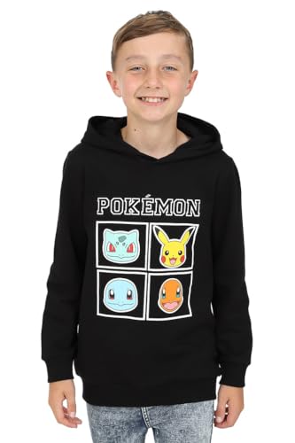 Pokemon - Sudadera con capucha para niños y niñas, 100 % algodón, color negro, Negro, 12-13 años
