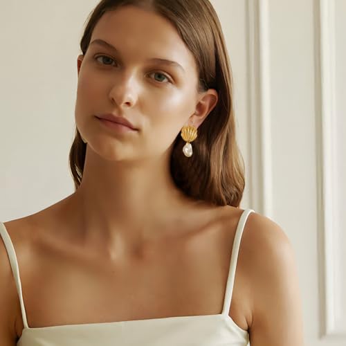 Gold Shell Drop Earrings for Women Seashell Dangle Earrings Ocean Beach Earrings Summer Jewelry Gift3