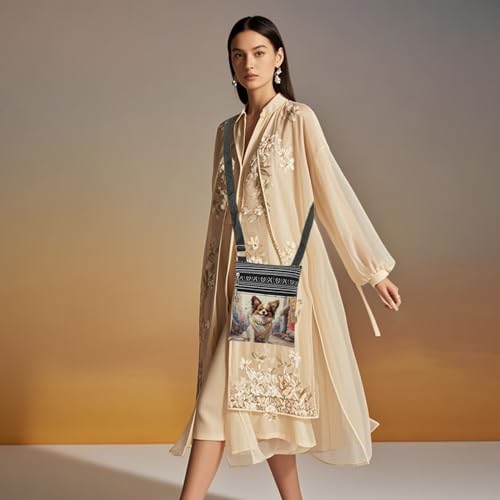 Dog Print Crossbody Bag Papillon Adjustable Strap Messenger Bag Birthday Christmas Gift for Dog Lovers Travel Crossbody Purse4