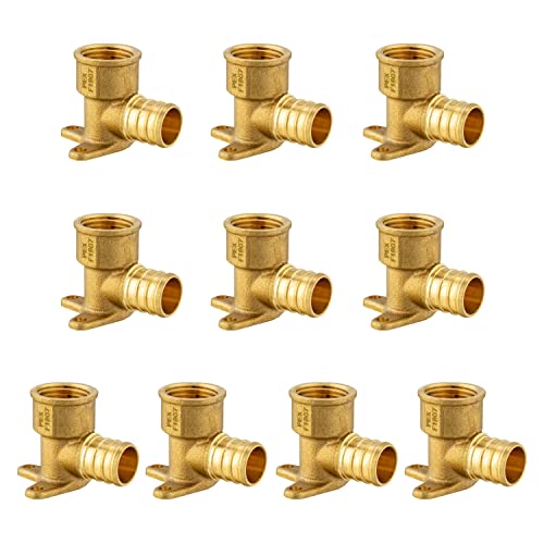 (Pack of 10) EFIELD Pex 3 4 Inch X 1 2 Inch Female NPT Drop Ear Elbow Brass Crimp Fittings, Lead Free -10 Pieces
