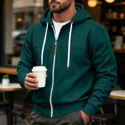 Mens Full Zip Hoodies Fashion Fleece Drawstring Hooded Sweatshirts Jackets - image 3