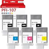 Ailija PFI-107 Compatible for PFI-107MBK PFI-107BK PFI-107C PFI-107M PFI-107Y Ink Cartridge for imagePROGRAF iPF-670/680/685/770/780/785 (130ml Pigment Ink, 6Pack)