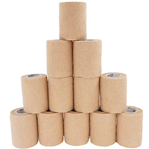 包帯自己粘着包帯 7.5cm x 4.5 m 柔軟な包帯, 弾性包帯 通気性 弾性 圧縮 多機能 家庭用, 包帯をラップ, 不織布凝集, アスレチックテープ, 敏感肌に適しています (肌色, 12ロ)