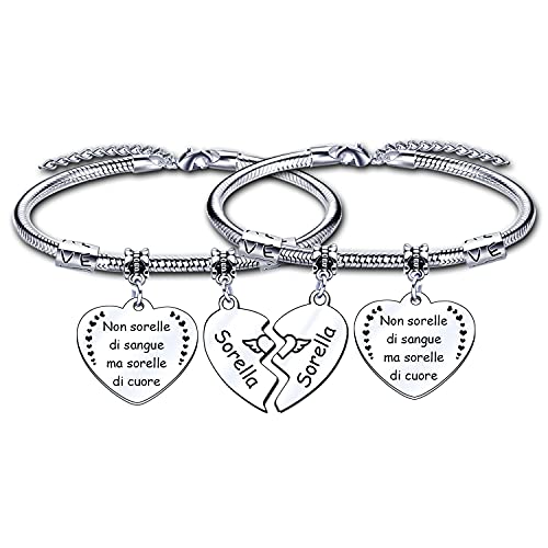 2 pulseras para hermanas, regalo de amistad, pulsera con texto en inglés 'No hermanas de sang, pero corazón', regalo de cumpleaños, mejor amigo, pulsera