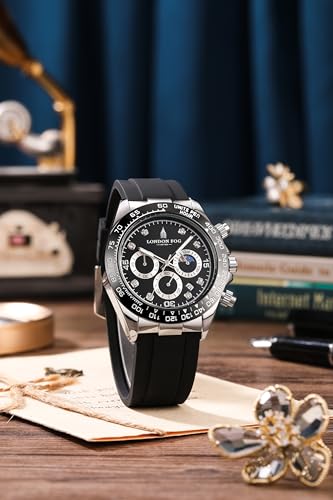 Image of London Fog Bond Collection Analog Quartz Watch for Men with Round Dial and Silicone Strap, Metal Case with Tachymeter Bezel, Chronograph Function, Date Display, Luminous Hands & Hour Markers, Water Resistant