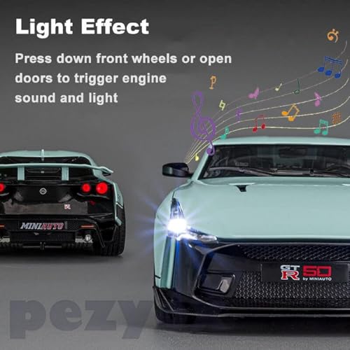 Image of Diecast GT R-50Toy Car 1:24 Scale Model,Pull Back Vehicles Alloy Simulation Supercar with Lights and Sound Also for Car Dashboard,Kids,Adult (Green)