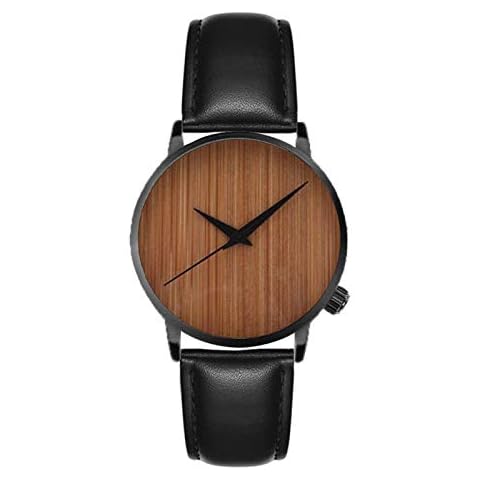 Wooden Watch Fashion Men Watch Leather Strap Wristwatch Male Clock Bamboo Watch Black Cover