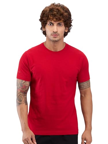 Image of Park Avenue Men Regular Fit Solid Pattern Pure Cotton Round Neck T-Shirt