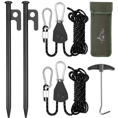 CONBOLA Camping Rope with Tent Stakes Set, 1/8