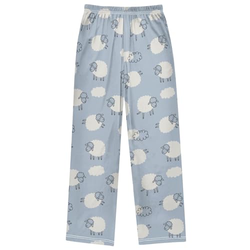 Boy's Pj Pants Cute Cartoon Sheep Grey Blue Lounge Bottoms Elastic Kids Sweatpants Joggers with Pockets Size 6-14 7
