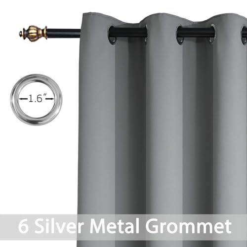 Yakamok Grey Blackout Curtains Room Darkening Thermal Insulated Grommet top Window Curtains Short Drapes for Living Room, 38 x 36 inch, Gray, 2 Panels