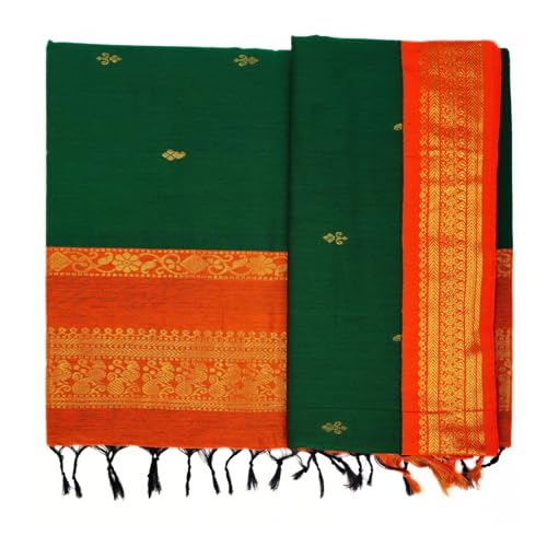 Image of Pure Kalyani Cotton Saree | Zari Border & Blouse Piece - Lata Gadwal Design | Traditional Saree