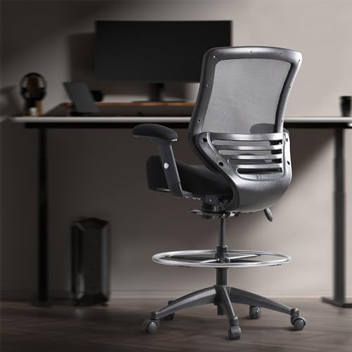 Image of BOLISS 400lbs Mid Back Mesh Ergonomic Drafting Chair for Standing Desk Office Wide Chair Built-in Lumbar Support Big Adjustable Foot Ring Height Adjustable Armrest (Black)