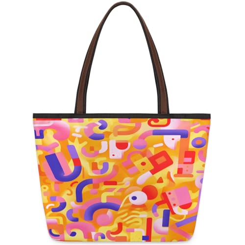 Colourful Geometric Shapes Tote Bag Multi Pocket Zippered Beach Bag Lightweight Waterproof Handbag for Women Men Work Gym Travel Swimming Yoga Grocery Shopping M