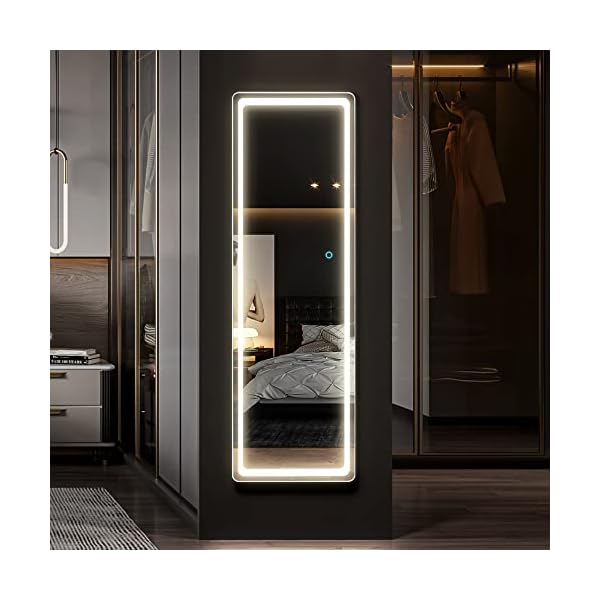 LVSOMT FullLength Mirror with Lights, 47"x14" LED Lighted Wall Mounted