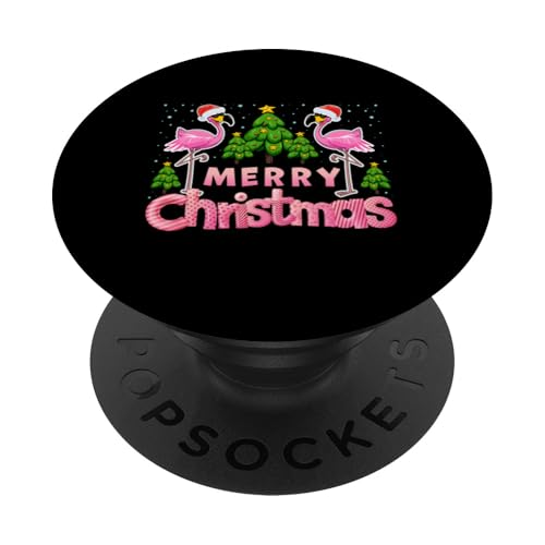 Merry Christmas Funny Xmas Tree Santa Hat Flamingo Christmas PopSockets PopGrip Adhesivo