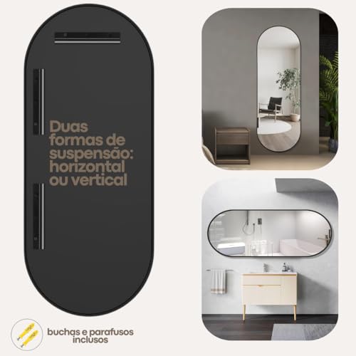 Espelho Oval Com Moldura Corpo Inteiro Moldura Preta Aço Decorativo Luxo Sala Quarto Banheiro