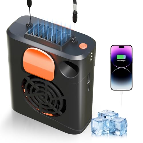 Portable Waist Fan Clip On Rechargeable 3-Speed Settings with Charger and Light, Wearable Personal Belt Fan Cooling, Hands-Free Neck Fan For Outdoor Hiking Jobsite Farms(orange)