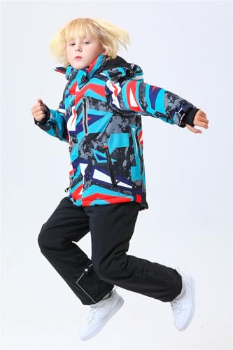 Image of WOWULOVELY Big Boy's 2-Piece Colorblock Snow Pants and Jacket Snowsuit Ski Suit