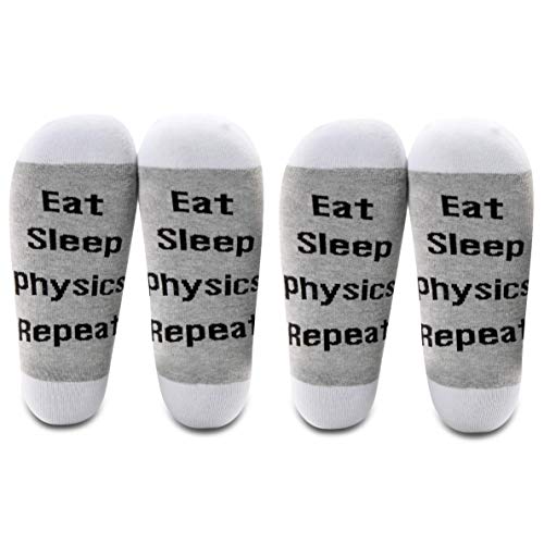 Image of LEVLO Physics Fans Socks Sports Lovers Gift Eat Sleep Physics Repeat Cotton Socks for Physics Lovers (2 Pairs /Set-Mid Calf -1)