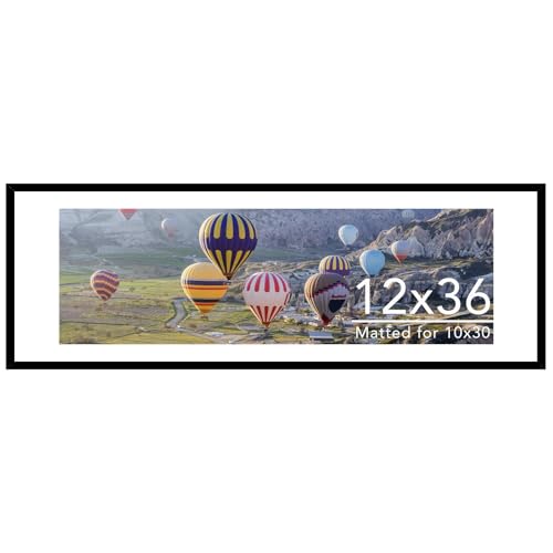 Image of JCJMY 12x36 Picture Frame with 10x30 Mat, Display Photo 10x30 with Mat or 12 x 36 Without Mat, Wall Hanging Large 12 by 36 Poster Frame with Plexiglass, Black