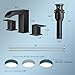QFN Black Bathroom Sink Faucet 3 Hole, 8 Inch Widespread Waterfall Square Bathroom Faucets with Metal Pop-up Drain and Cupc Hose Two Handle for Vanity, Lavatory Sink