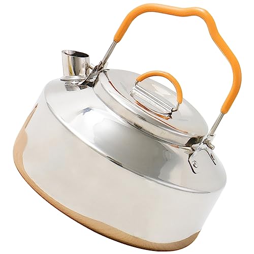 HEMOTON Outdoor Stainless Steel Water Kettle Lightweight Camping Teapot Ergonomic Handle for Hiking Picnics and Stovetop Use Whistling Design for Easy Pouring