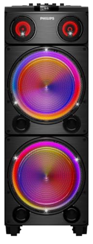 Image of PHILIPS Bluetooth Party Speaker, 260W Powerful Sound with Dynamic Bass Boost, 10 RGB Light Modes, Karaoke Mic & Guitar Inputs, FM Radio, USB /TF /AUX Playback, Portable Handle