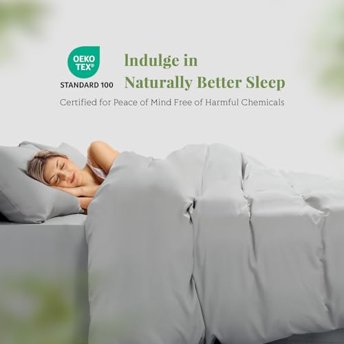 Twin/Twin XL Duvet Cover Set, 100% Viscose Derived from Bamboo, 2 Pieces, 1 Zipper Closure Duvet Cover (70"x90") and 1 Pillowcases (20"x30") Cooling & Silky Soft (Light Grey)