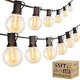 OHLUX Outdoor String Lights, 55FT Shatterproof LED Patio Lights with 26 Dimmable Plastic G40 Bulbs, 2200K Waterproof Connectable Hanging String for Backyard, Cafe, Porch, Deck, E12 Base
