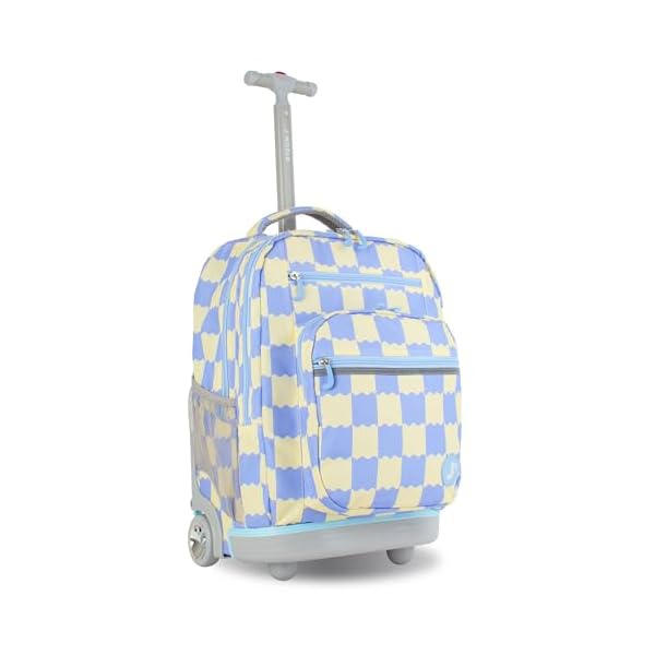 J World Sundance Laptop Rolling Backpack for Girls Boys. Roller Bookbag with Wheels, Wiggle Blue