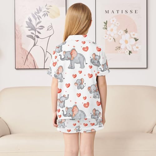 ALAZA Cute Elephant Heart Pajamas Satin Pajama Set Short Sleeve Button Down Sleepwear4