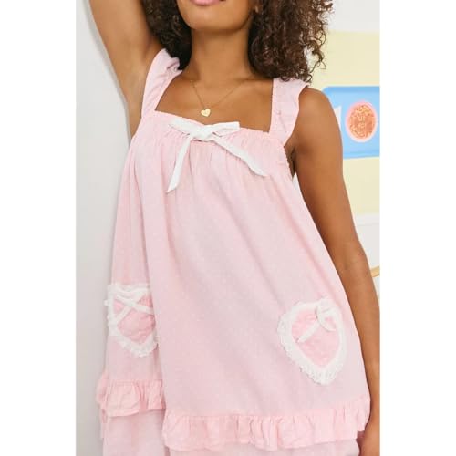 Image of HOXIJIA Women Cute Floral Printed Mini Dress Sleeveless Bow Front Loose Ruffled Short Dress Summer Gingham Babydoll One Piece
