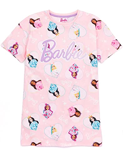 Barbie Girls Nightdress Pajama | Kids Pink Short Sleeve Nightie | Fashion Doll & Unicorn All Over Print Graphic Nightgown