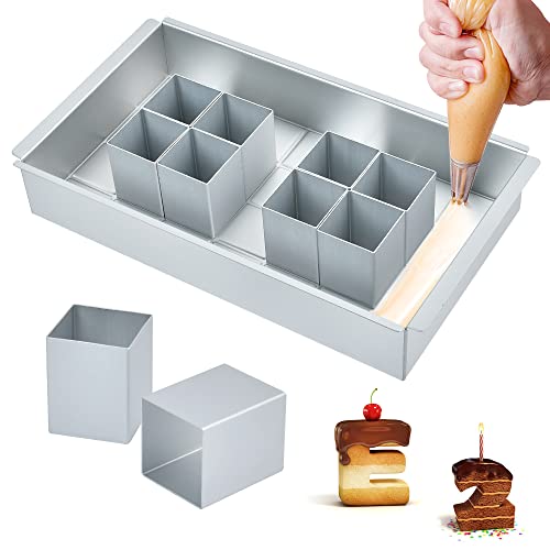 Molde de aluminio con números, forma de números para hornear, letras del alfabeto, rectangular, ajustable, antiadherente, juego de moldes para hornear, para bodas, cumpleaños Cover