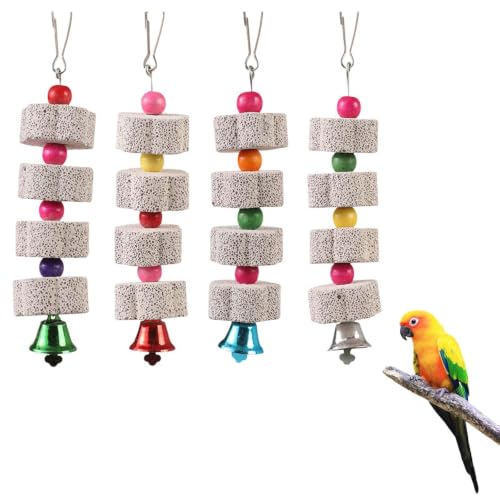 4 Piezas Piedra de Calcio para Picos de Pájaros para Loros, Piedra Molar Juguetes para Loros, Juguetes para Masticar pájaros Grandes, adecuadas para cacatúas y Loros de Cola Larga.