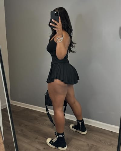 Summer Dresses for Women 2024 Two Piece Skirt Sets Strap Crop Tops Low Rise Pleated Mini Short Skirt with Briefs4