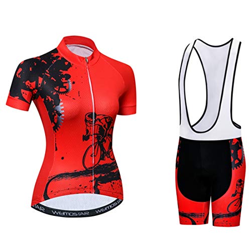 Womens Cycling Jersey Bib Sets Sports Breathable Padded Cycling Clothing Cycling Wear Summer Solid red XXXL