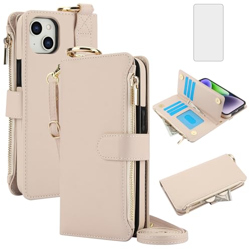 Coque iPhone 15 5G porte-carte fermeture éclair protection écran verre trempé