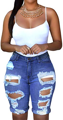 onlypuff Blue Juniorâ€˜s Jeans Shorts Ripped Stretchy Jeans Women Cut Out Jeans Denim Shorts L
