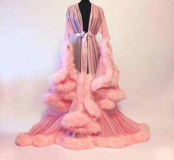 Women Sexye Lingerie Robe for, Maxi Skirt, Tulle Boudoir Robe, Bathrobe Sleepwear with Belt, Floor Length Dress