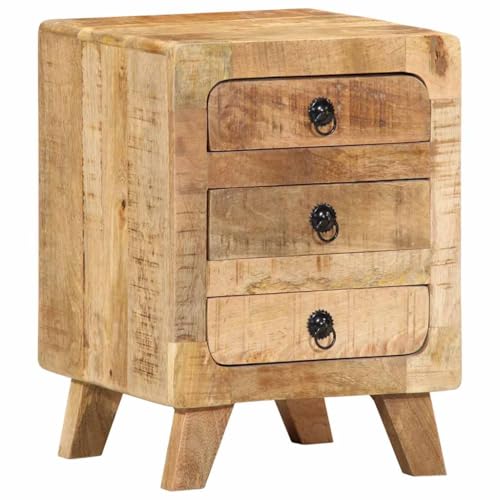vidaXL Bedside Cabinet 37x32x50 cm - Solid Mango Wood Nightstand with Storage, Brown Bedroom Table with Wooden Legs