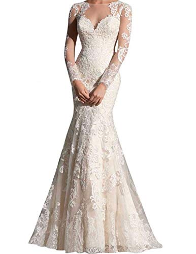 HUINI Brautkleider Vintage Lang Hochzeitskleid Prinzessin Meerjungfrau...